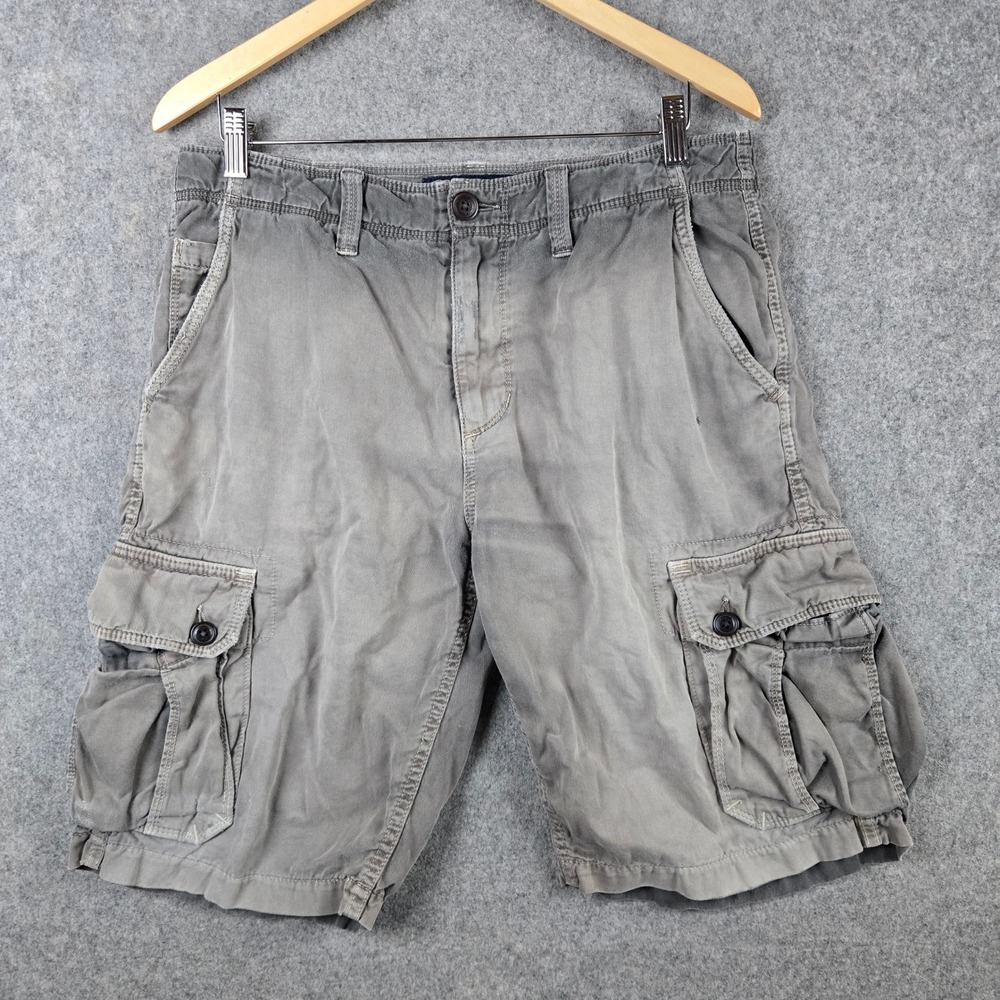 American Eagle Cargo Shorts Mens 32 Gray Longboard Flat Front Skater Faded
